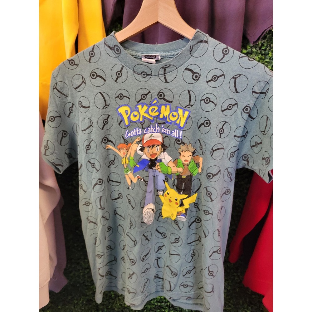 vtg 90s POKEMON TV SHOW Tee xs // all over print cartoon card streetwear cute